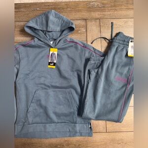 Puma women's blue fleece Hoodie and Jogger sweatpants set Size Small